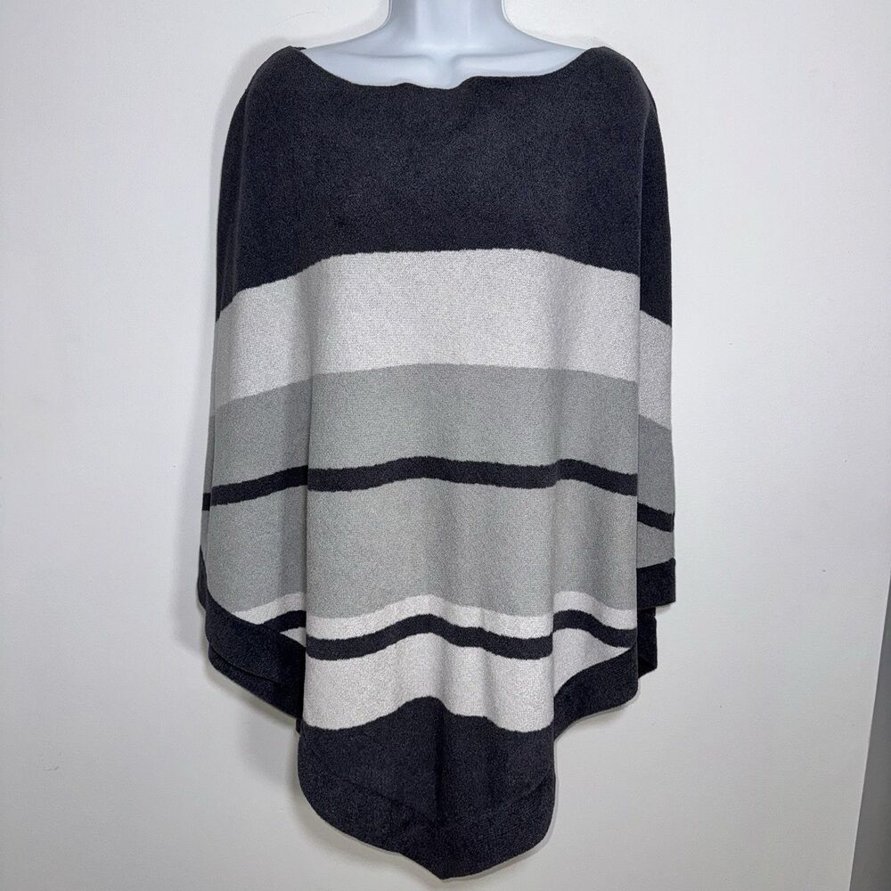 Barefoot Dreams CozyChic Ultra Lite Gray Stripe Ocean Breeze Poncho OS PLUS